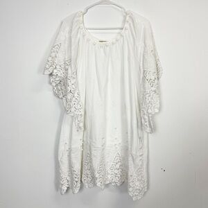 Karakorum Dress Womens Size M/L White Stripe Faux Pearl Lace Cotton